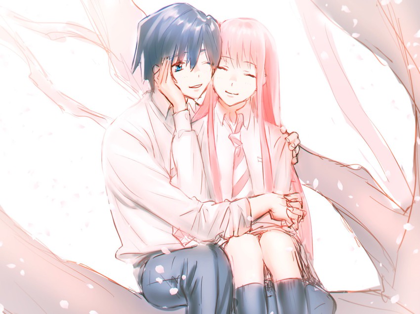 zero two and hiro (darling in the franxx) drawn by kf_19960116