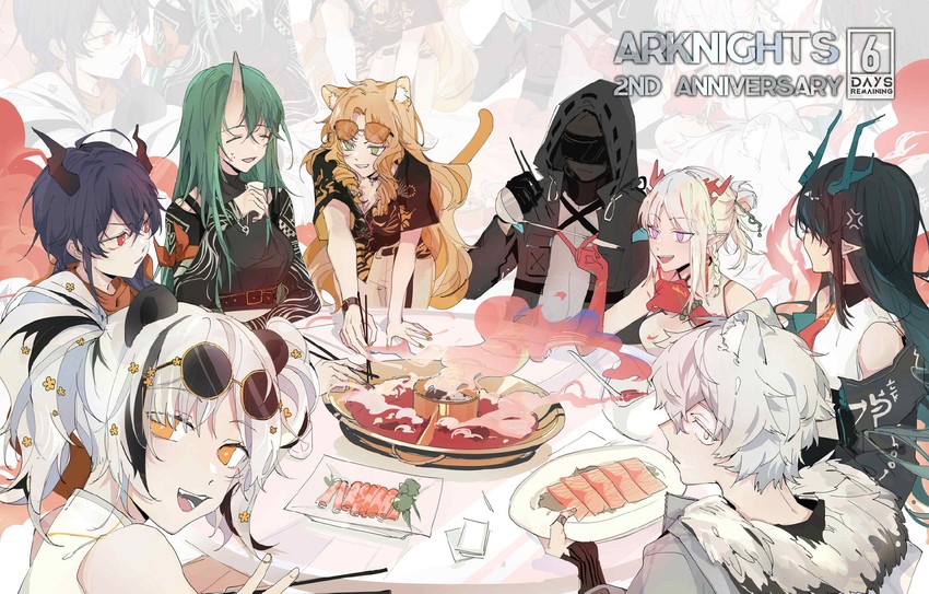 doctor, ch'en, dusk, nian, hoshiguma, and 3 more (arknights and 1 more) drawn by r_boorain