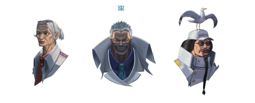 monkey d. garp, sengoku, and tsuru (one piece) drawn by kechamp