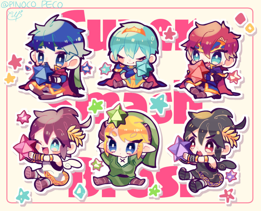link, ike, pit, marth, roy, and 1 more (fire emblem and 8 more) drawn by repikinoko