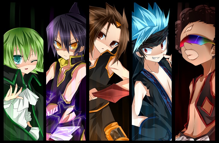 asakura yoh, usui horokeu, tao ren, lyserg diethel, and chocolove (shaman king) drawn by tetsu_tissue