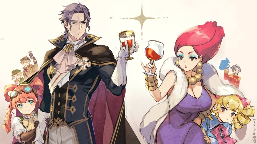 barok van zieks, herlock sholmes, iris wilson, gina lestrade, amelie, and 2 more (ace attorney and 2 more) drawn by shinobiya_fsaka