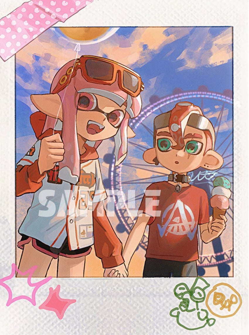 inkling player character, inkling girl, octoling player character, octoling boy, and smallfry (splatoon) drawn by miko_(15476997)