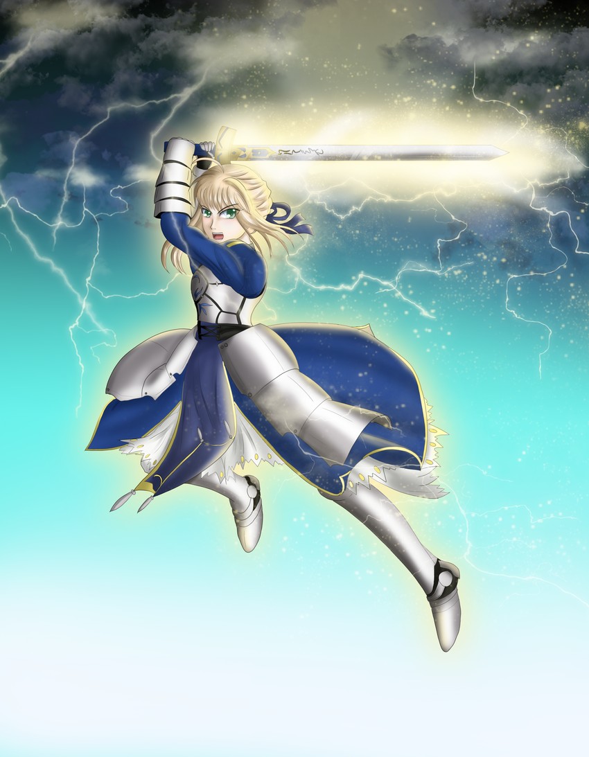 artoria pendragon and saber (fate and 2 more) drawn by hikari_miyako