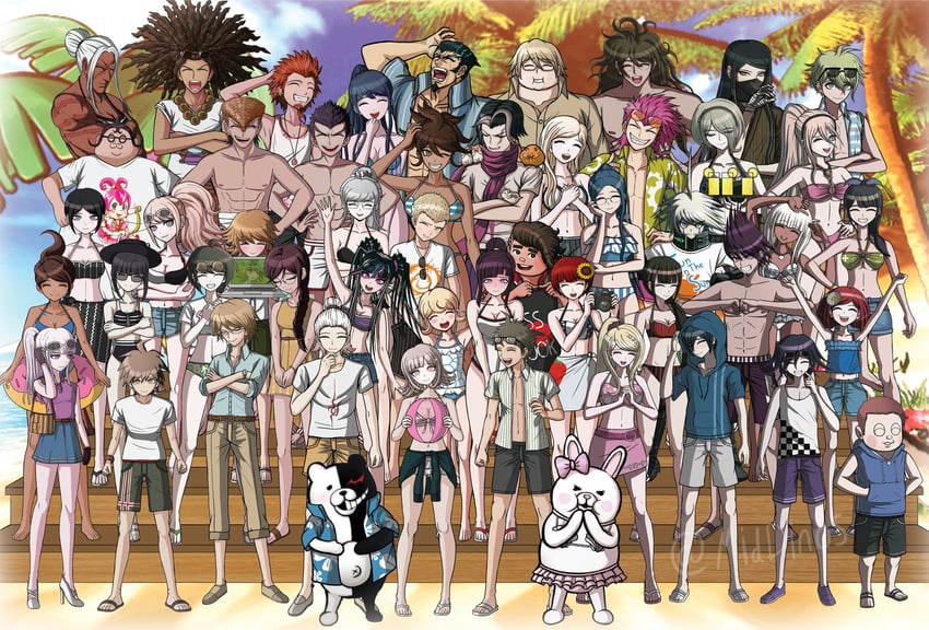 nanami chiaki, oma kokichi, saihara shuichi, komaeda nagito, hinata hajime, and 49 more (danganronpa and 5 more) drawn by a_beautiful_man_(middinos)