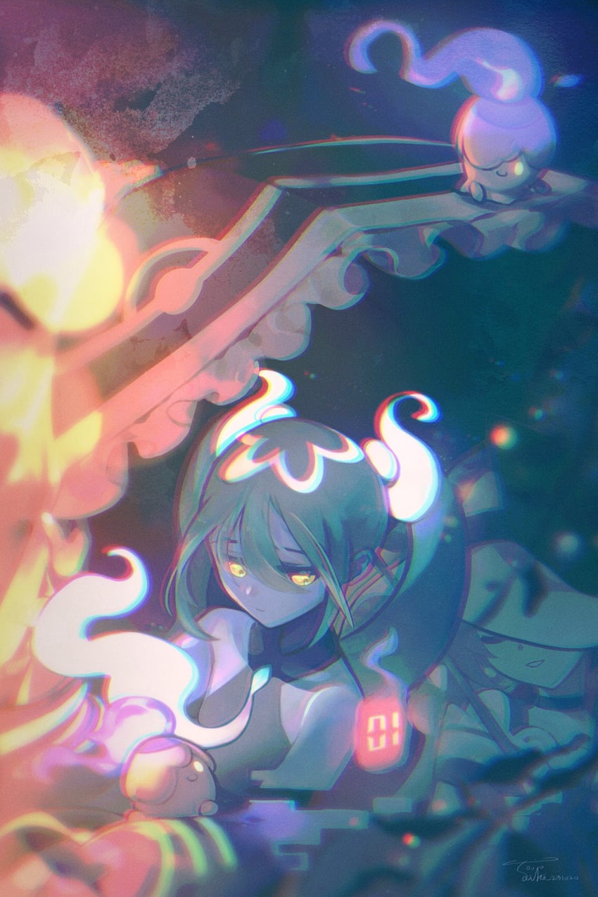 hatsune miku, litwick, ghost miku, and dark miku (pokemon and 2 more) drawn by ghostlibe