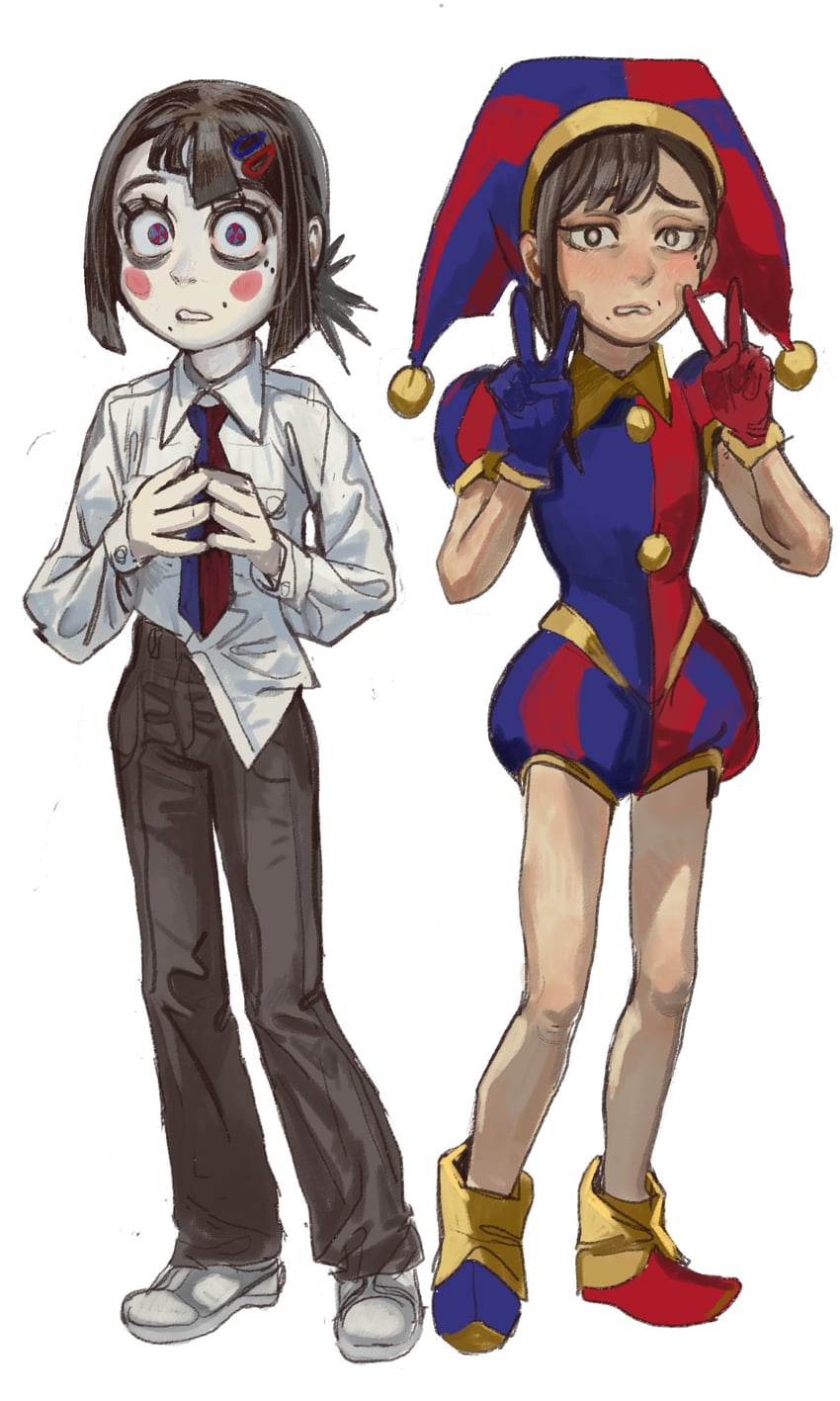 higashiyama kobeni and pomni (chainsaw man and 1 more) drawn by mossacannibalis