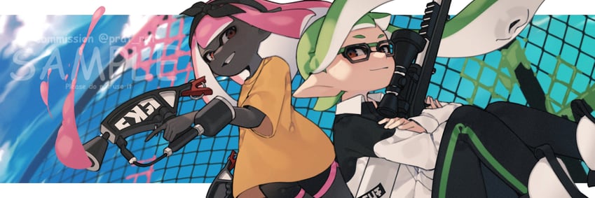 inkling player character and inkling girl (splatoon) drawn by prat_rat