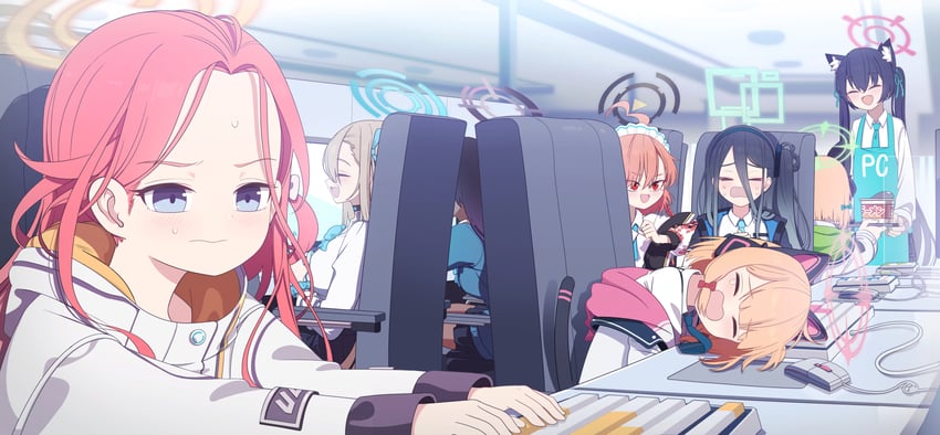 asuna, aris, karin, momoi, midori, and 3 more (blue archive) drawn by mnnnya