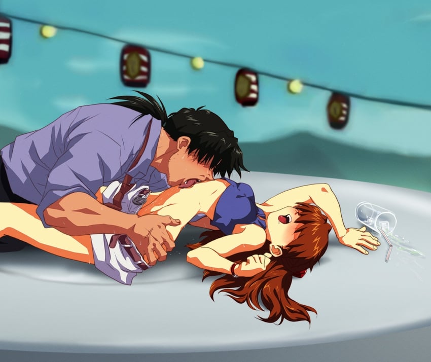 souryuu asuka langley and kaji ryouji (neon genesis evangelion) drawn by amondetauro