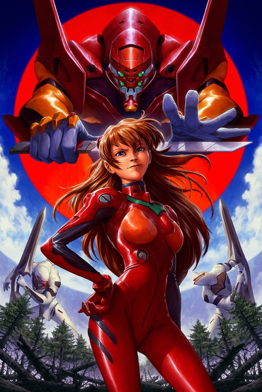 souryuu asuka langley, eva 02, and mass production eva (neon genesis evangelion and 1 more) drawn by dave_rapoza