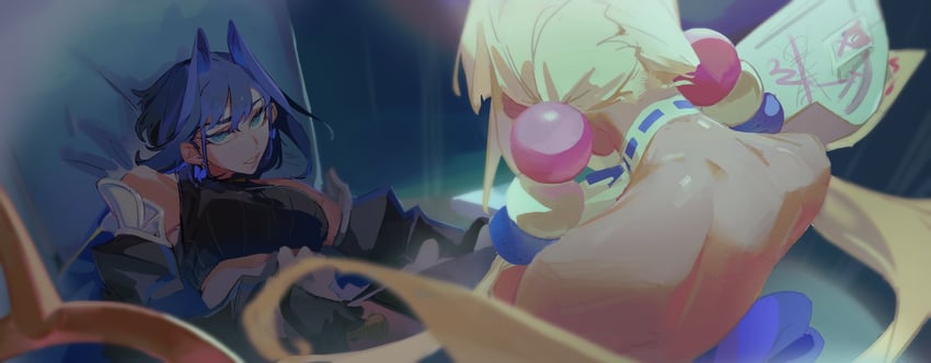 ouro kronii and tsukumo sana (hololive and 1 more) drawn by minus_a