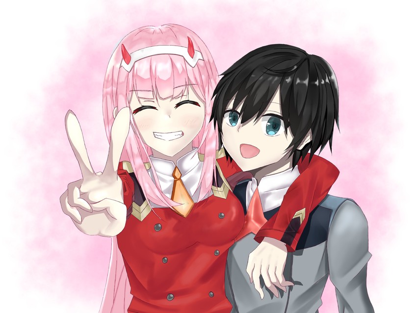 zero two and hiro (darling in the franxx) drawn by lefiyy