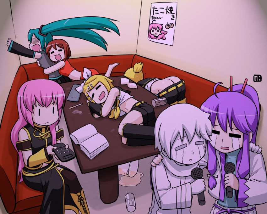 hatsune miku, kagamine rin, kagamine len, megurine luka, kaito, and 3 more (vocaloid) drawn by nagian