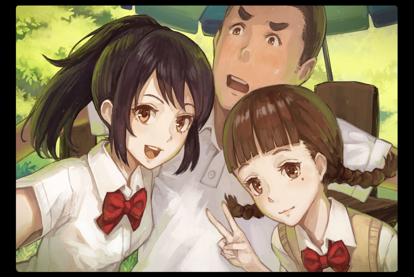 miyamizu mitsuha, teshigawara katsuhiko, and natori sayaka (kimi no na wa.) drawn by kaoming
