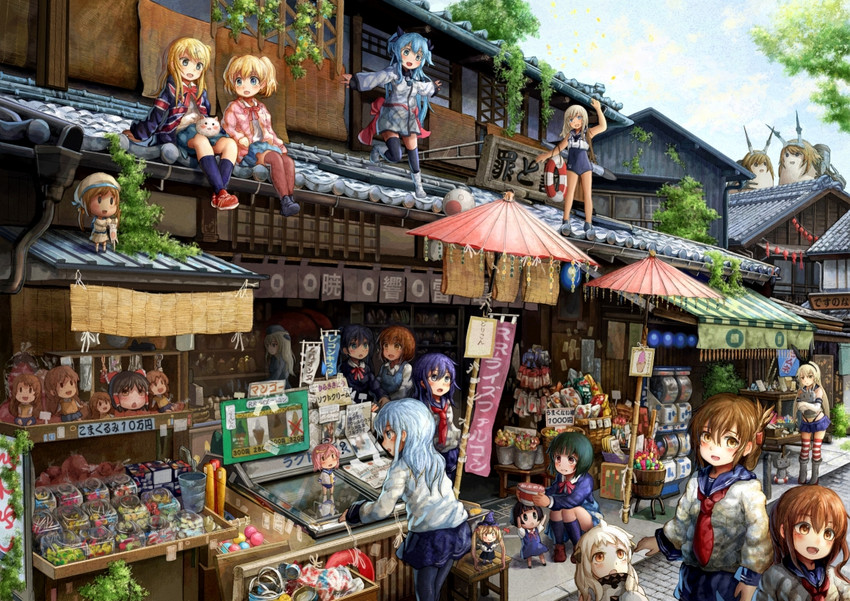 hakurei reimu, shimakaze, hibiki, inazuma, ikazuchi, and 21 more (touhou and 7 more) drawn by loli_wa_shinri