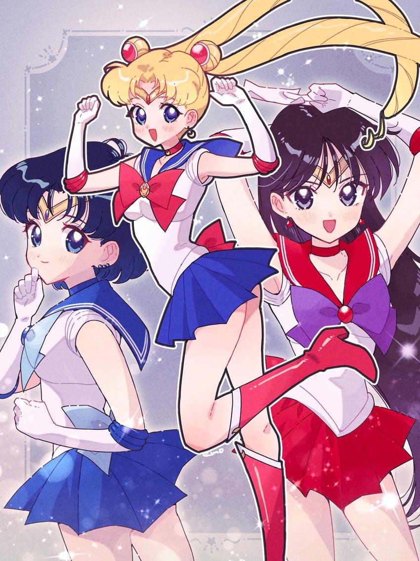 tsukino usagi, sailor moon, mizuno ami, hino rei, sailor mercury, and 1 more (bishoujo senshi sailor moon) drawn by yyemoyy
