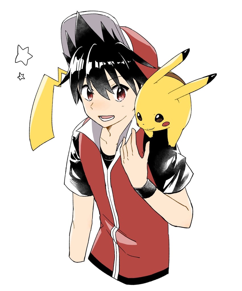 pikachu and red (pokemon and 1 more) drawn by harb_genzai