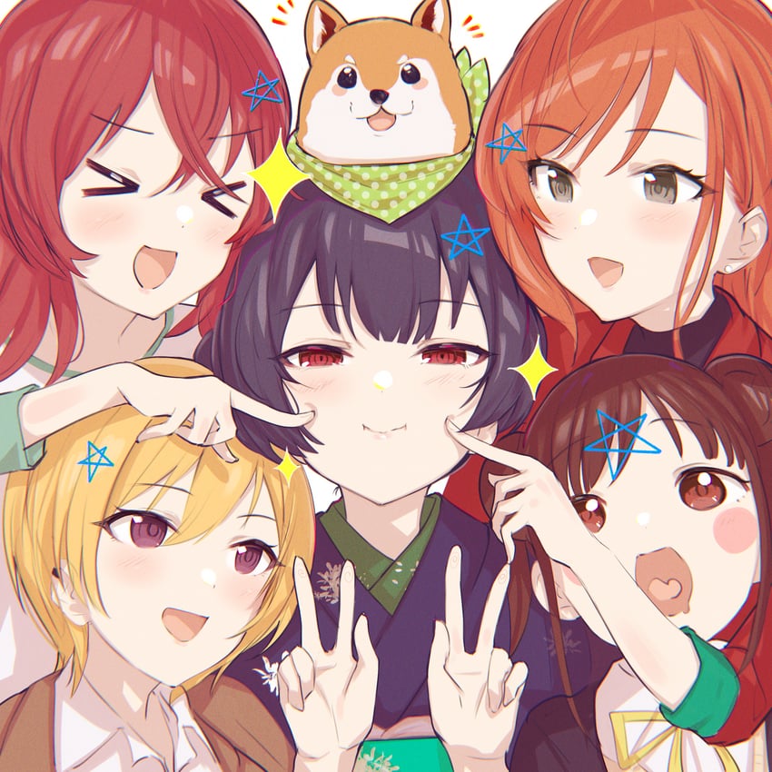morino rinze, sonoda chiyoko, komiya kaho, arisugawa natsuha, saijo juri, and 1 more (idolmaster and 1 more) drawn by karya