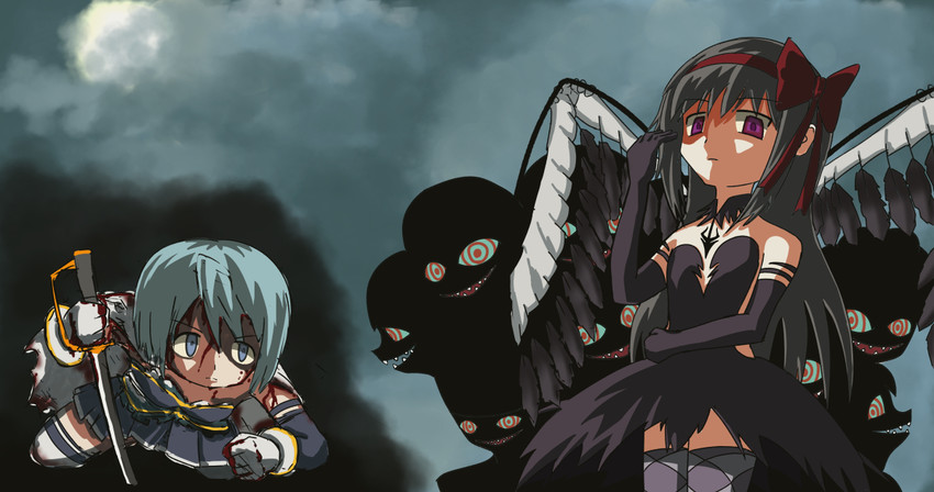akemi homura, miki sayaka, akuma homura, and clara dolls (mahou shoujo madoka magica and 1 more) drawn by gaditava