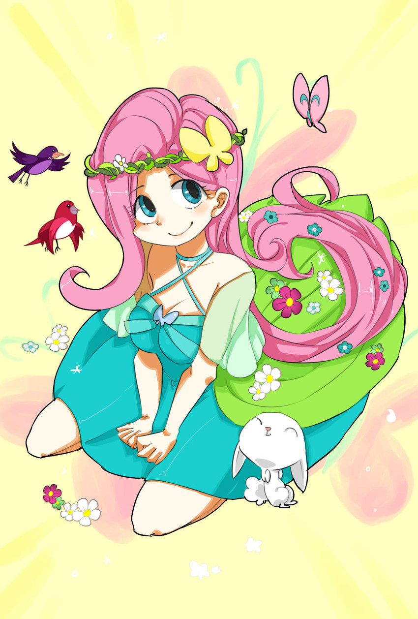 fluttershy and angel bunny (my little pony and 2 more) drawn by kumo_ni_notte