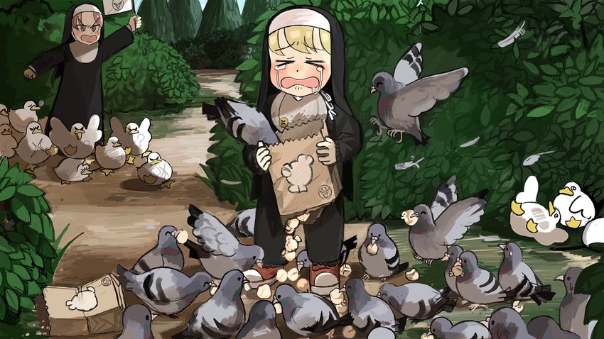 clumsy nun and hungry nun (little nuns) drawn by diva_(hyxpk)