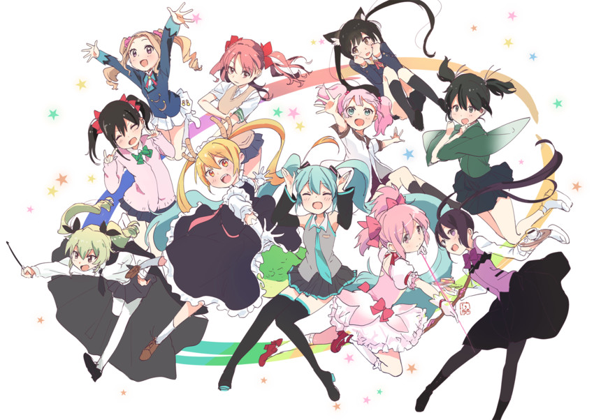 hatsune miku, kaname madoka, nakano azusa, yazawa nico, anchovy, and 6 more (kantai collection and 12 more) drawn by ume_(plumblossom)