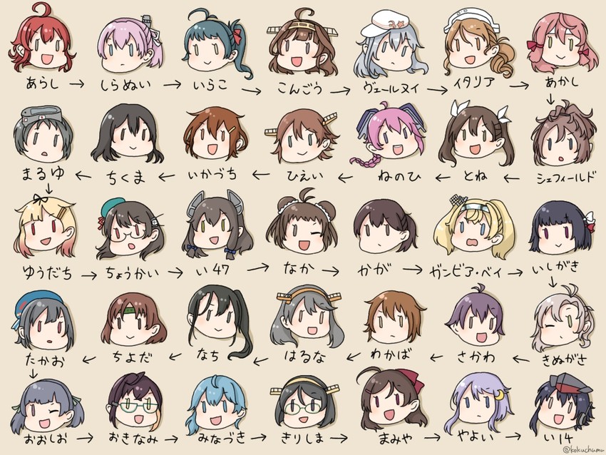kaga, hibiki, kongou, yuudachi, ikazuchi, and 40 more (kantai collection) drawn by kamoku_nagi