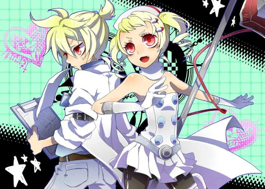 kagamine rin and kagamine len (vocaloid and 3 more) drawn by nata_(kimeeee)