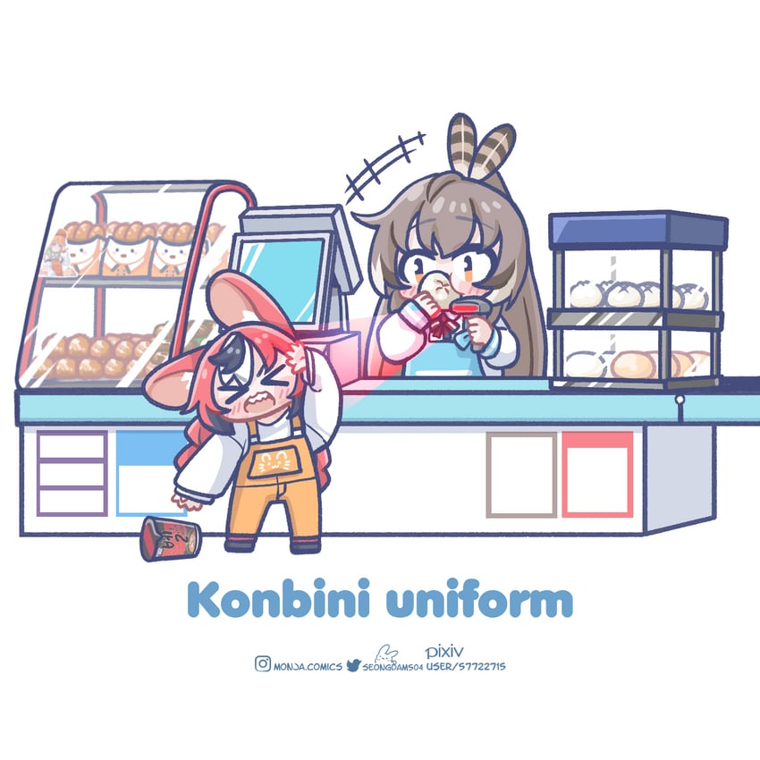 nanashi mumei, hakos baelz, and strawberry baelz (hololive and 1 more) drawn by monja_(monja0521)