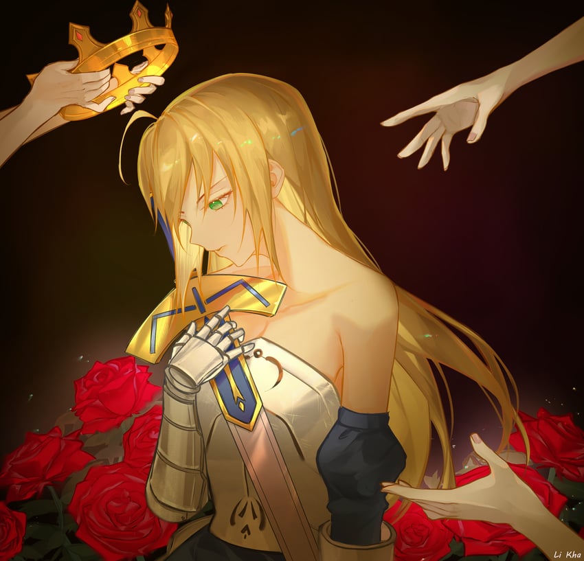artoria pendragon and saber (fate and 1 more) drawn by li_kha