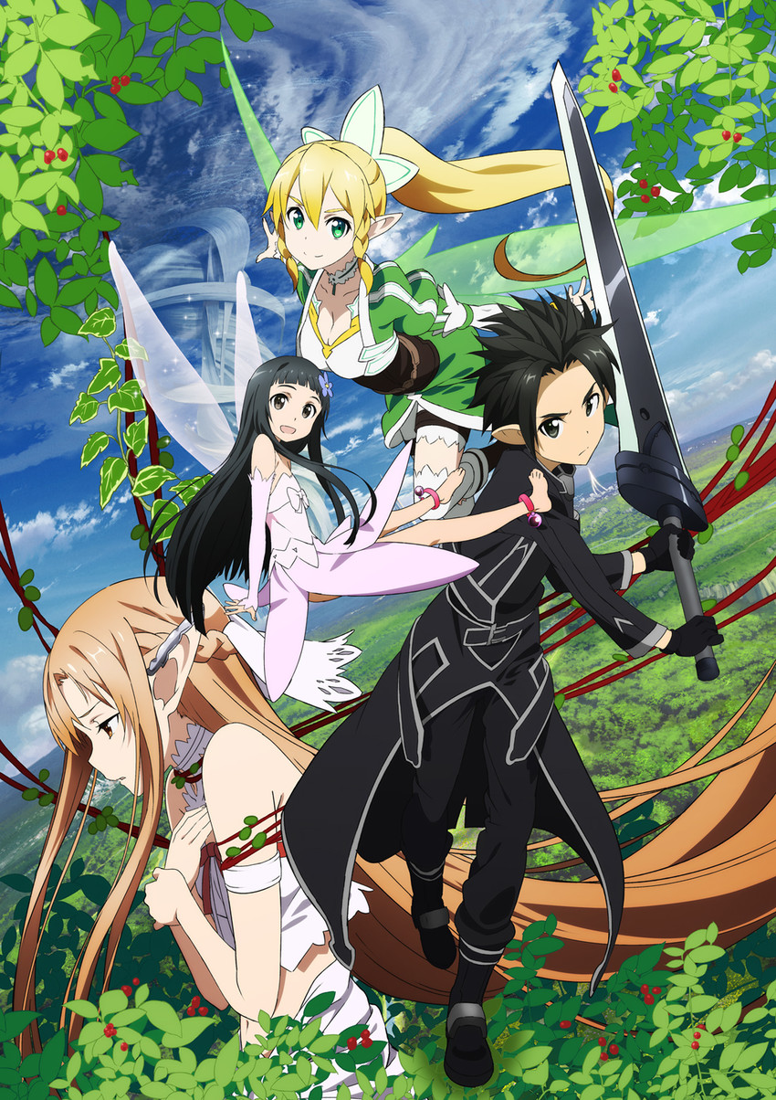 asuna, kirito, leafa, yui, and titania (sword art online)