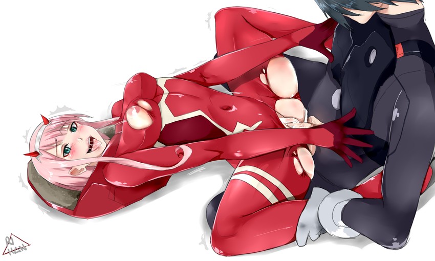 zero two and hiro (darling in the franxx) drawn by rihanfiella