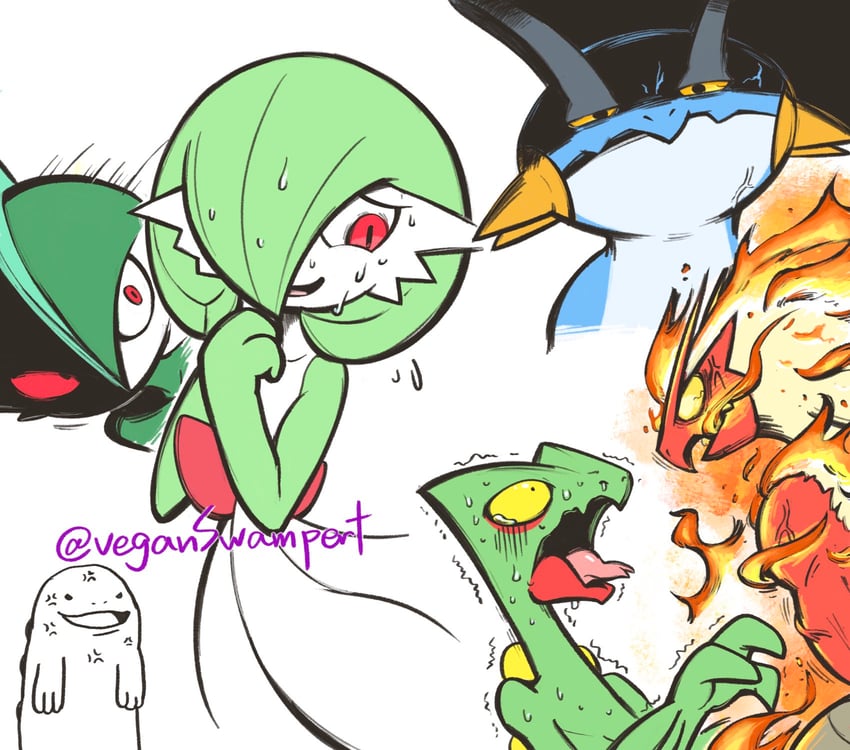 gardevoir, gallade, blaziken, quagsire, sceptile, and 1 more (pokemon) drawn by veganswampert