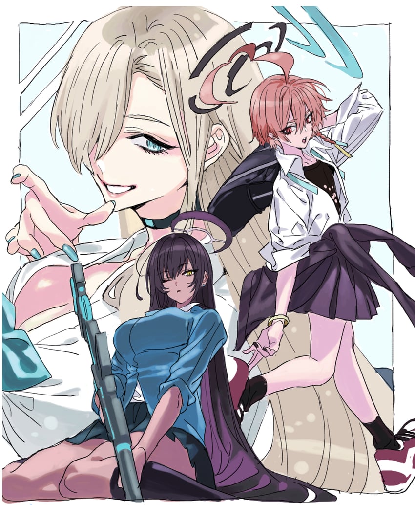 asuna, karin, and neru (blue archive) drawn by nobita_(makoto7060355)