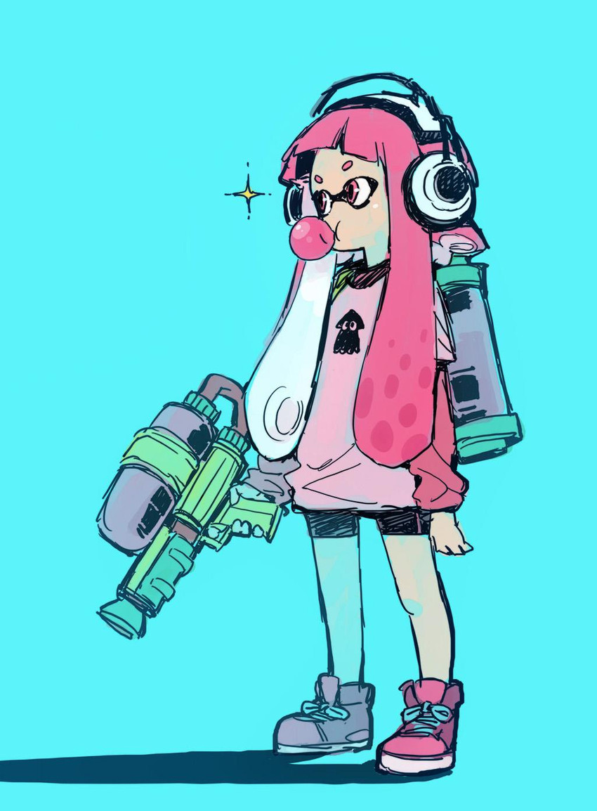 inkling player character and inkling girl (splatoon) drawn by imigimuru