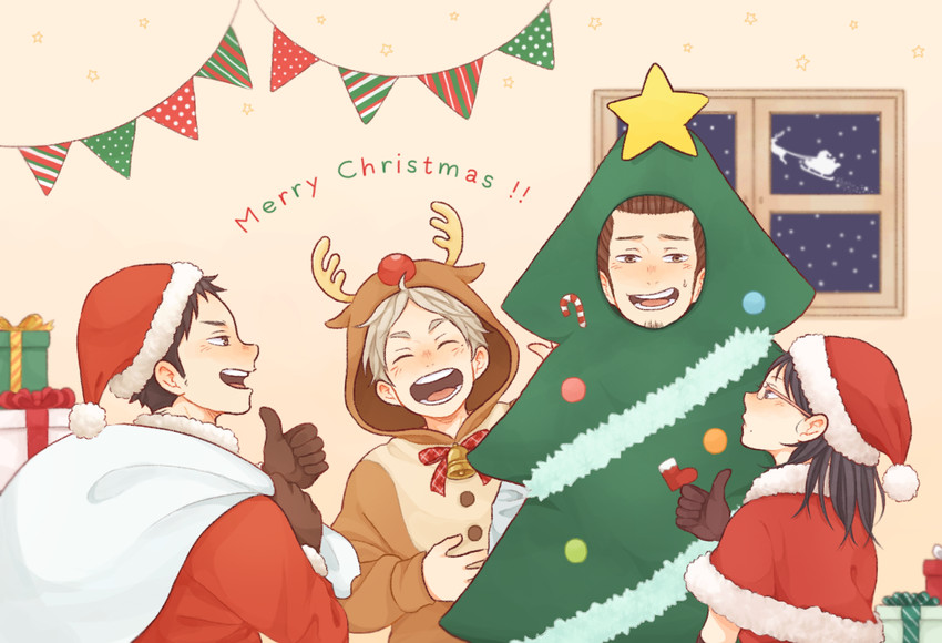 sawamura daichi, shimizu kiyoko, sugawara koushi, and azumane asahi (haikyuu!!) drawn by laugh_111