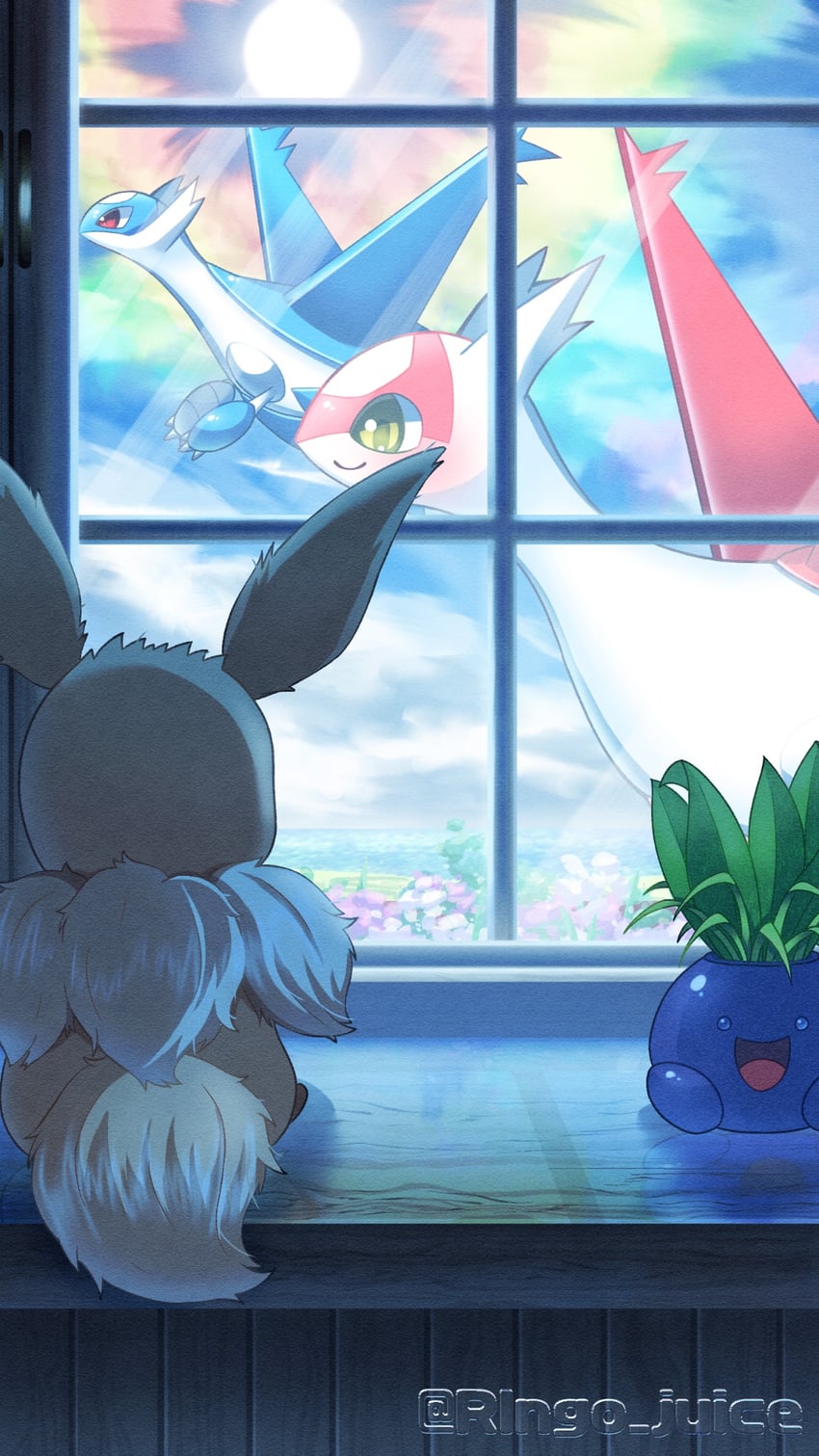 eevee, latias, latios, and oddish (pokemon) drawn by rlngo_juice
