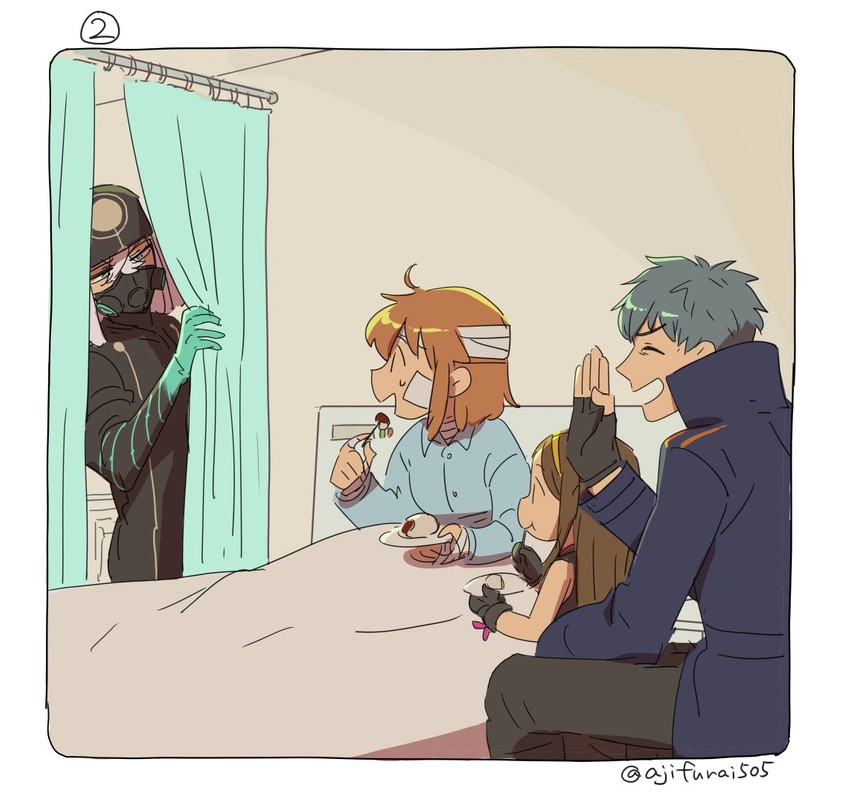 fujimaru ritsuka, saitou hajime, chacha, and asclepius (fate and 2 more) drawn by asaya_minoru