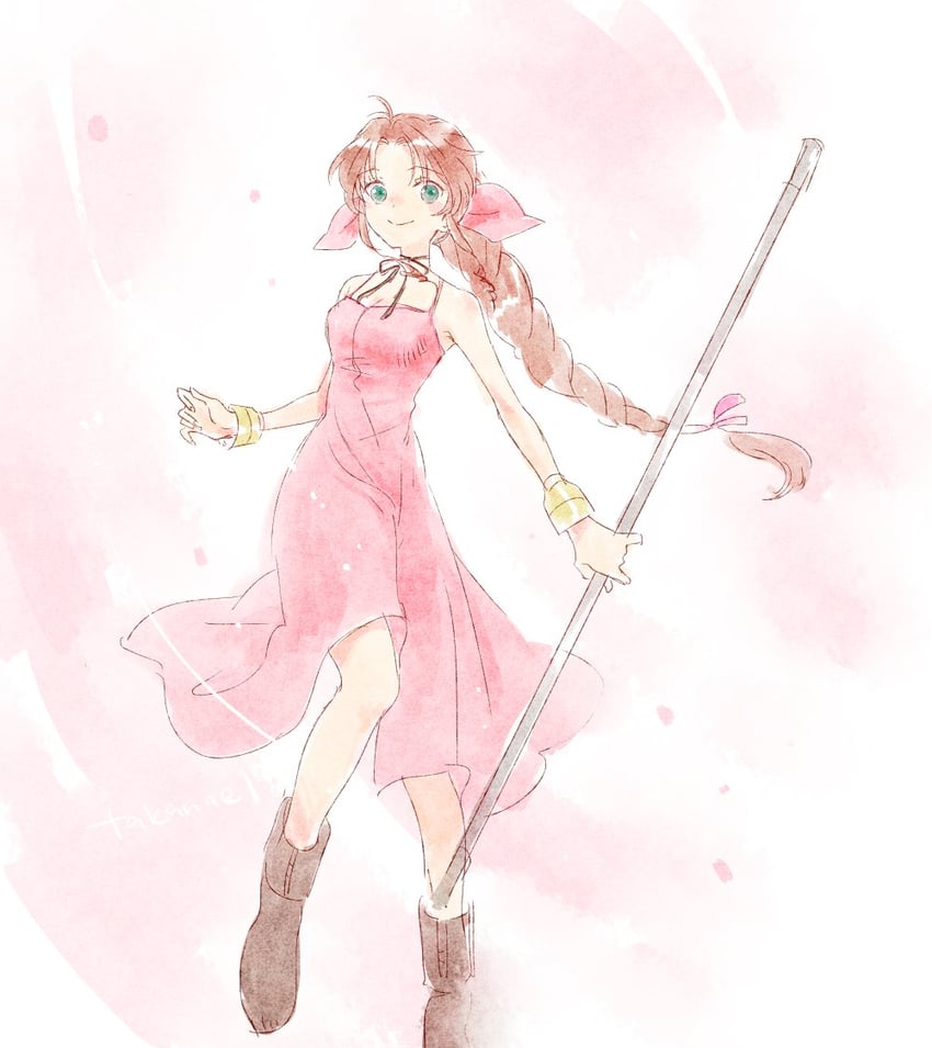 aerith gainsborough (final fantasy and 1 more) drawn by takanamushi