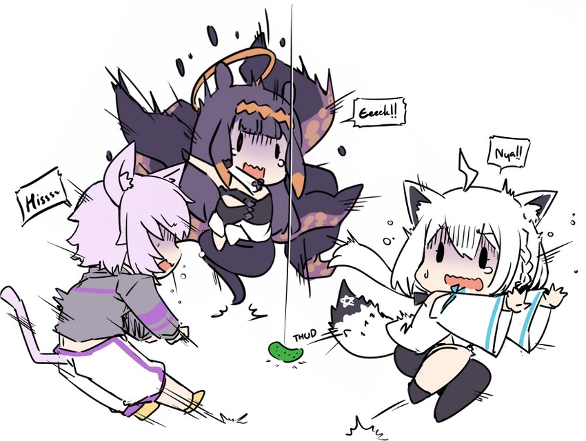 shirakami fubuki, ninomae ina'nis, and nekomata okayu (hololive and 1 more) drawn by sesield