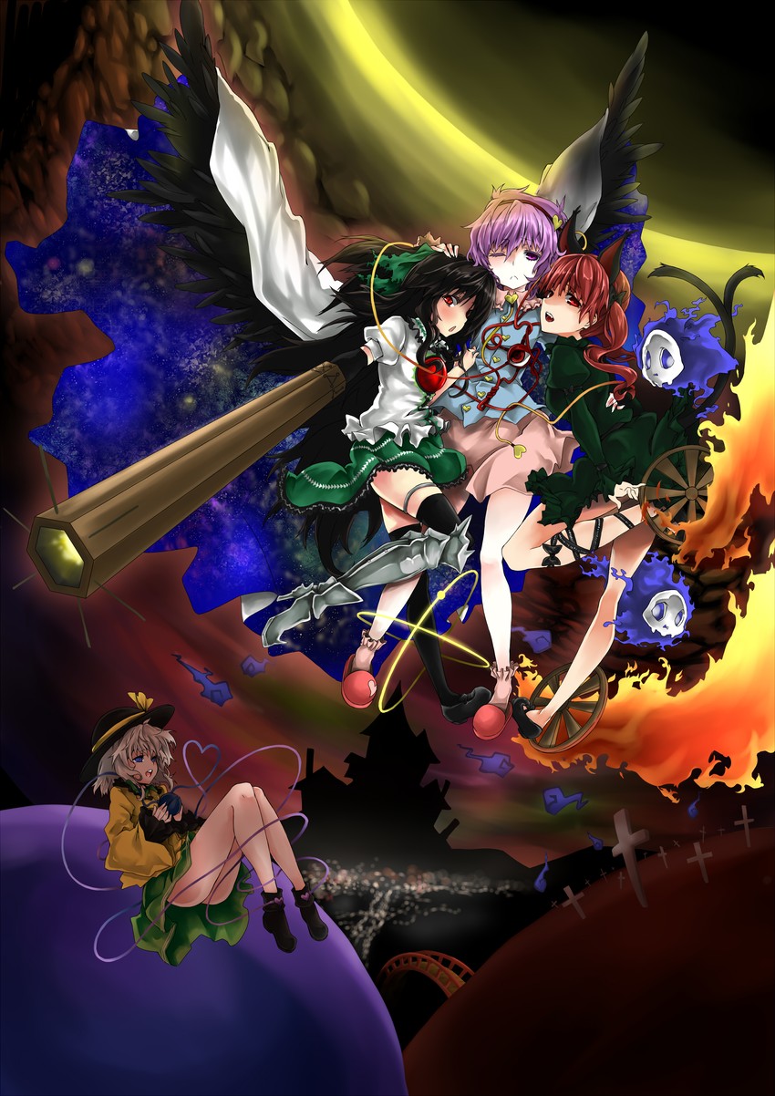 komeiji koishi, komeiji satori, kaenbyou rin, and reiuji utsuho (touhou) drawn by koge-owl
