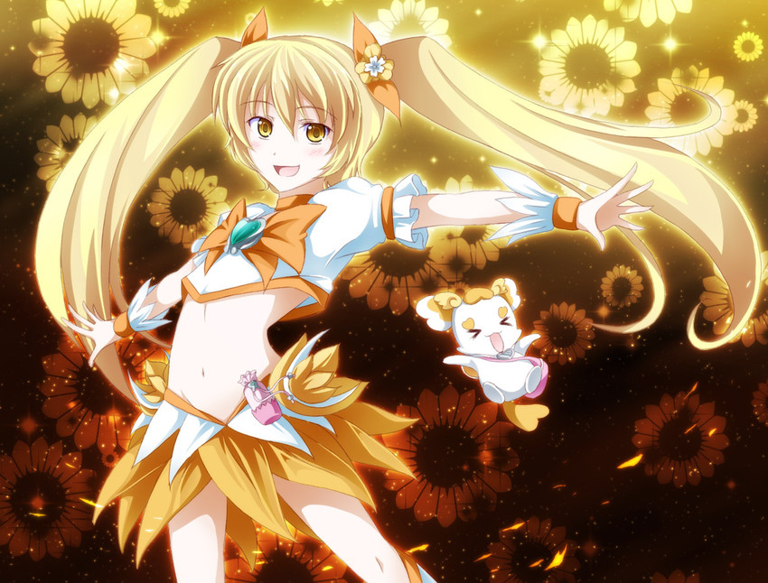 myoudouin itsuki, cure sunshine, and potpourri (precure and 1 more) drawn by tri