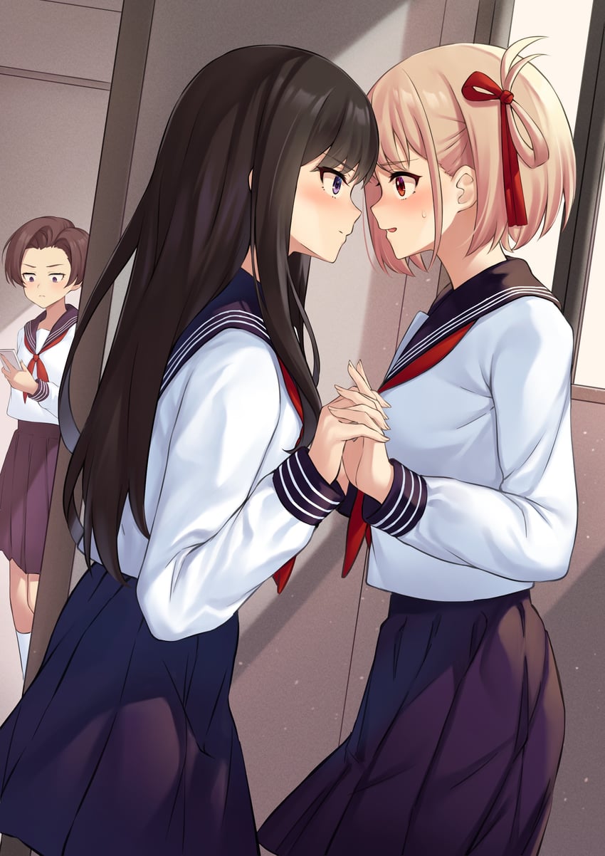 nishikigi chisato, inoue takina, and harukawa fuki (lycoris recoil) drawn by pizza_(pizzania_company)