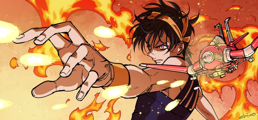 narancia ghirga and aerosmith (jojo no kimyou na bouken and 1 more) drawn by mojisan_(ebimo)