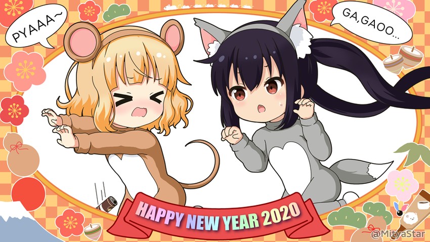 nakano azusa, kirima syaro, tom, and jerry (k-on! and 2 more) drawn by mitya