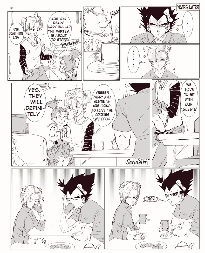vegeta, android 18, bulma, and bra (dragon ball and 1 more) drawn by sarulart