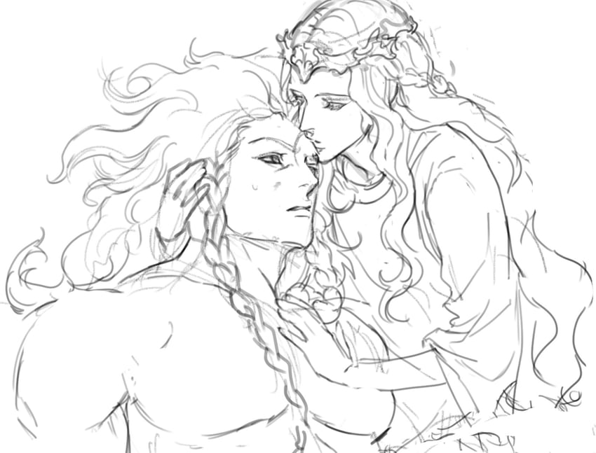 miquella and starscourge radahn (original and 2 more) drawn by siinnk