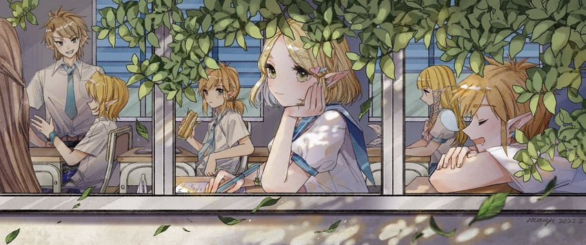link and princess zelda (the legend of zelda and 3 more) drawn by mouyi