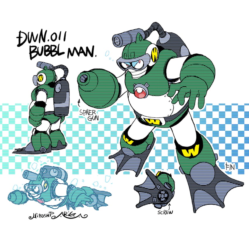 bubble man (mega man and 2 more) drawn by ariga_hitoshi
